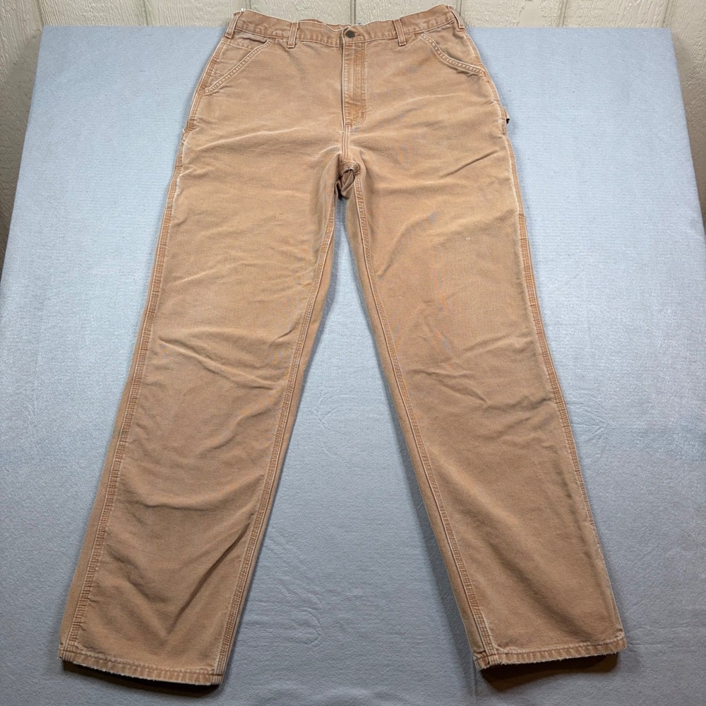 Carhartt Mens Carpenter Pants Duck Brown Canvas Workwear 36X34